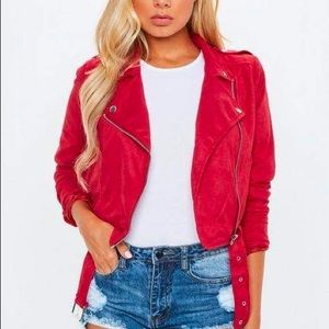Red Suede Cropped Biker Jacket